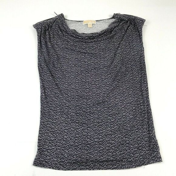 Michael Kors Womens Top Cap Short Sleeve Tank Stretch Cowl Neck Print Shirt XS - Picture 1 of 12